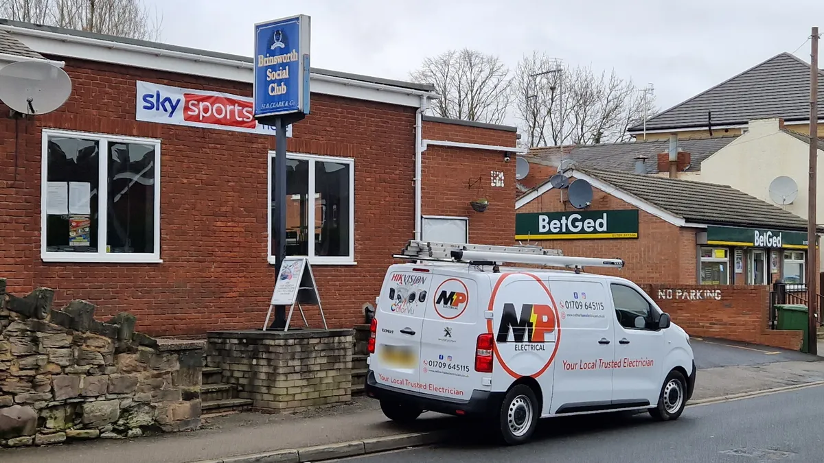 MP Electrical van parked outside Brinsworth Social Club