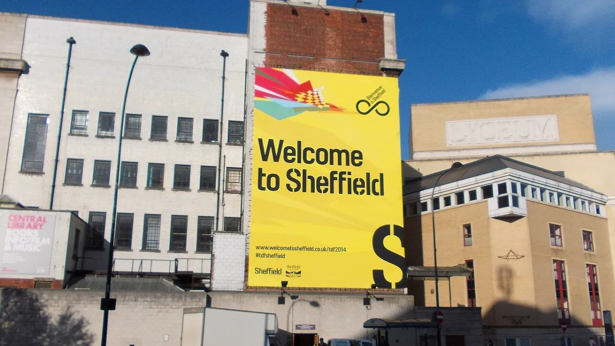 Welcome to Sheffield sign in the city centre
