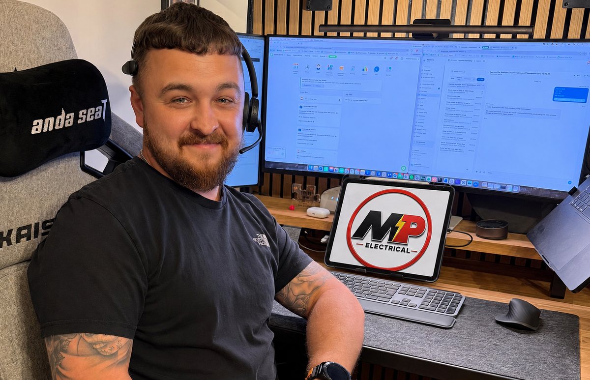 Michael, customer service manager at MP Electrical, at his desk in the Rotherham office